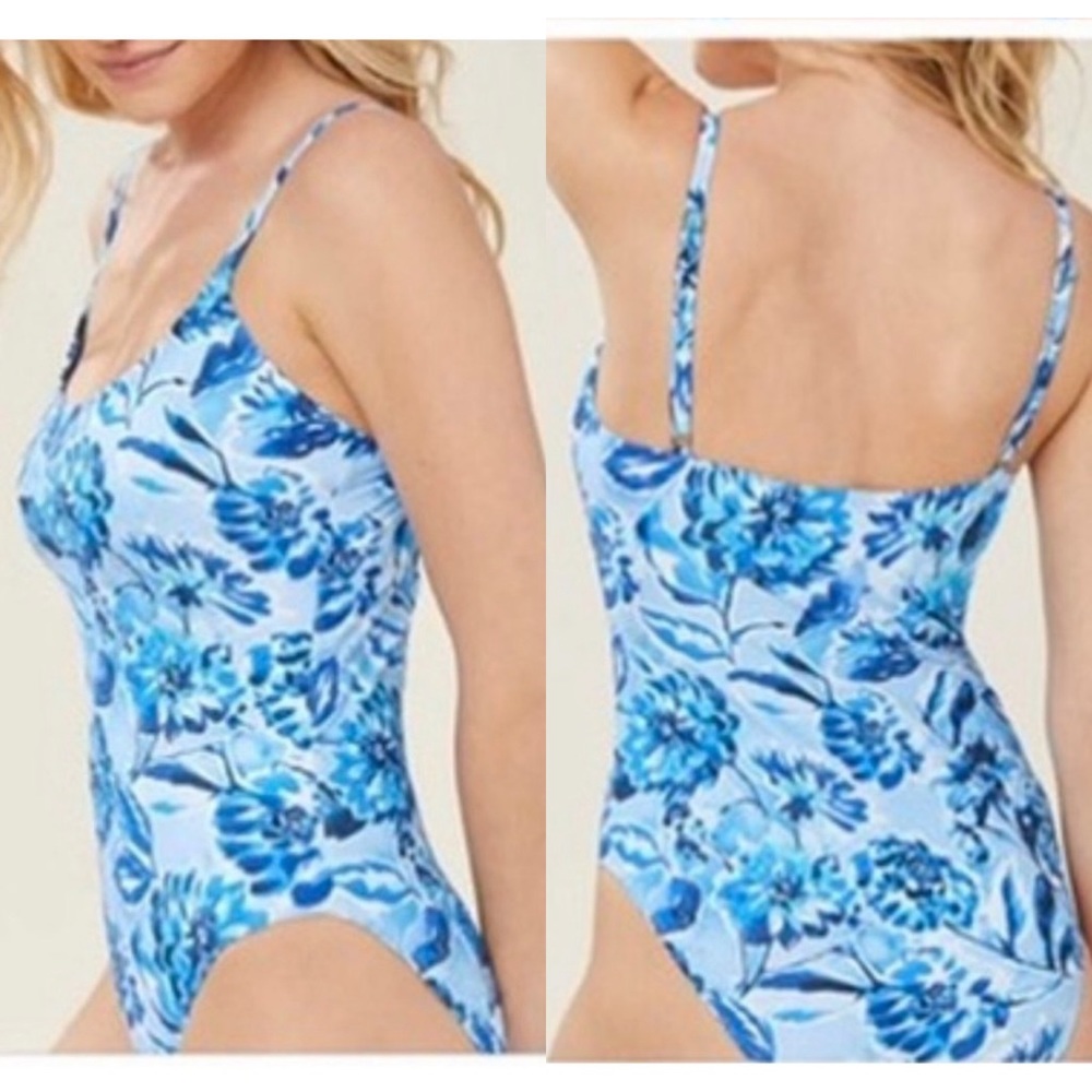 Andie Swim - The Amalfi One Piece - Large - Blue Flowers - NWT